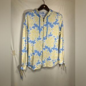 Crown & Ivy Blue Yellow Floral Cotton Spandex Hoodie Size Medium Nwt